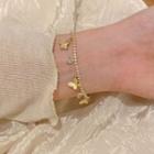 Butterfly Rhinestone Alloy Bracelet 1pc - Gold - One Size