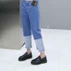 Cropped Color Block Jeans
