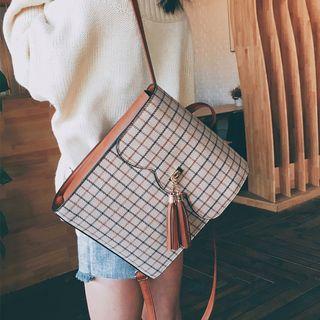 Woolen Check Tasseled Backpack