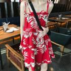 Tie Strap Leaf Print A-line Dress As Shown In Figure - One Size