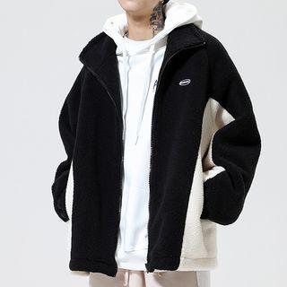 Long-sleeve Two-tone Applique Zipped Jacket
