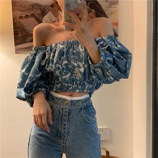 Puff-sleeve Tie Dye Cropped Top As Shown In Figure - One Size