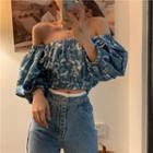 Puff-sleeve Tie Dye Cropped Top As Shown In Figure - One Size