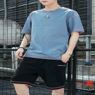 Set Of 2: Short-sleeve T-shirt + Lettering Shorts