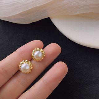 Faux-pearl Stud Earring Gold - One Size