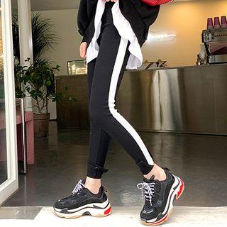 Contrast-trim Slit-side Napped Leggings