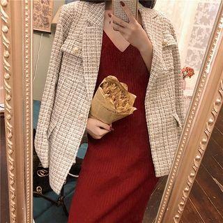 Plain V-neck Single-breasted Loose-fit Blazer / Plain V-neck Slim-fit Sleeveless Dress