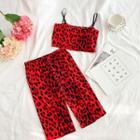 Set: Leopard Print Cropped Camisole + Skinny Shorts