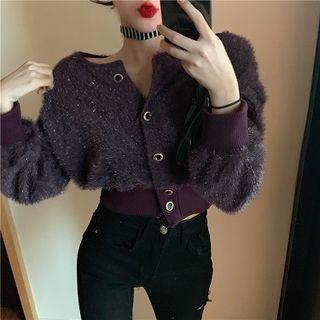 Plain Crewneck Single-breasted Loose-fit Long-sleeve Cardigan