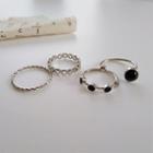 Alloy Ring (various Designs) Set Of 4 - Ring - Silver & Black - One Size