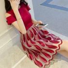 Cold-shoulder Panel Embroidered Mini A-line Dress