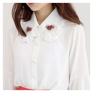 Heart-patch Ruffle-sleeve Chiffon Blouse