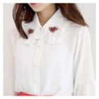 Heart-patch Ruffle-sleeve Chiffon Blouse