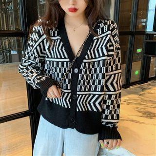 Patterned Cardigan Cardigan - Knit - Black & White - One Size