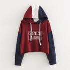 Contrast-color Hooded Cropped Pullover