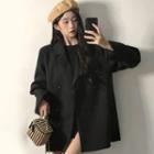 Long-sleeve Double-breasted Plain Blazer / Long-sleeve Round Neck Side-slit Mini Bodycon Dress