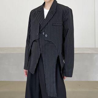 Long-sleeve Asymmetrical Hem Striped Blazer