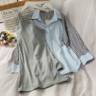 Set: Patchwork Loose Shirt + One-shoulder Asymmetric Mini Dress As Shown In Figure - One Size