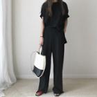 Set: Elbow-sleeve Oversized T-shirt + Wide-leg Pants