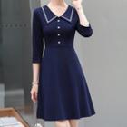 Collared 3/4-sleeve Mini A-line Dress