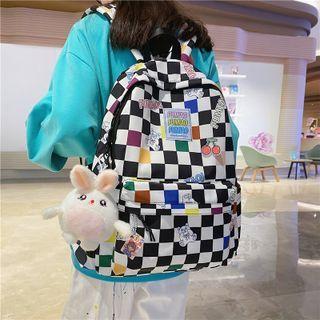 Checkered Nylon Backpack / Bag Charm / Brooch / Set