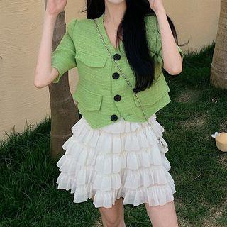 Short-sleeve Blazer / Tiered A-line Skirt