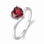 18k White Gold Heart Shaped Garnet Semi-precious Stone Women Ring