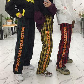 Letter Plaid Wide Leg Pants