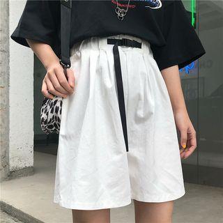 Plain Straight-cut Wide-leg Shorts