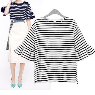 Ruffle-sleeve Striped Top