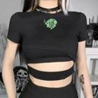 Dragon Embroidered Cutout Cropped T-shirt