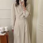 Mock Two-piece Long-sleeve Plain Midi A-line Dress