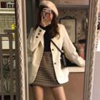 Plain Blazer / Mock Neck Long-sleeve T-shirt / Plaid A-line Skirt / Set