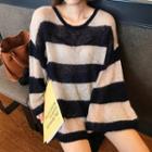 Striped Flared Cuffs Long-sleeve Knit Top