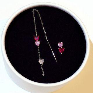Non-matching Heart Drop Earring Silver - One Size