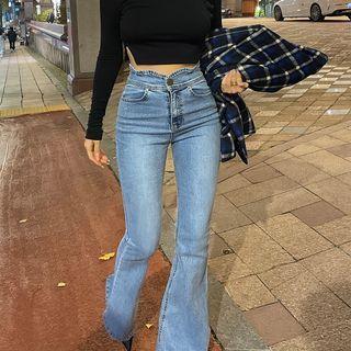Scallop-waist Boot-cut Jeans