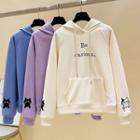 Lettering Cartoon Cat Embroidered Hoodie