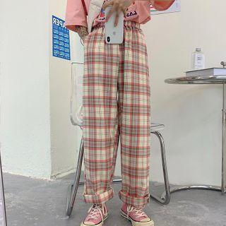 Plaid Wide-leg Pants Plaid - Pink - One Size