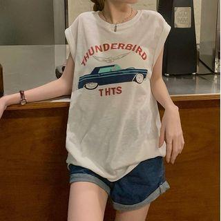 Car Print Tank Top Car - White - One Size