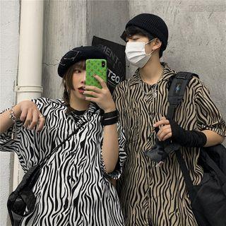 Couple Matching Short Sleeve Zebra Print Shirt