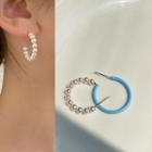 Faux Pearl Hoop Earring 1 Pair - Faux Pearl Hoop Earring - Blue & White - One Size