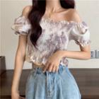 Short-sleeve Off-shoulder Tie-dyed Top