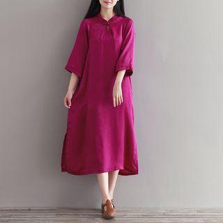 3/4-sleeve A-line Midi Dress