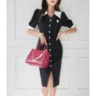 Puff-sleeve Two-tone Coatdress