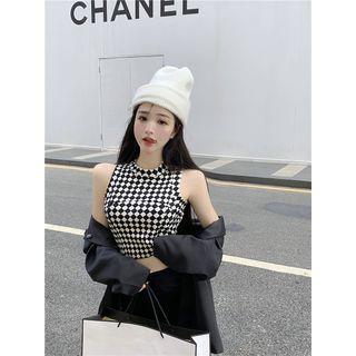 Sleeveless Pattern Top Check - Black & White - One Size