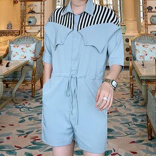 Elbow-sleeve Stripe Panel Shirt Playsuit