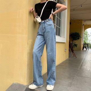 High-waist Straight Leg Demin Pants