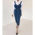 Buttoned Denim Long Pinafore Dress Blue - One Size