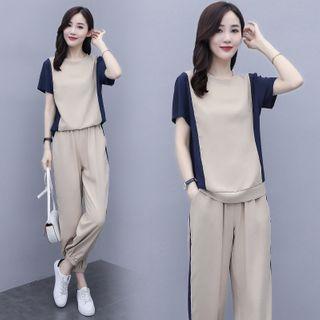 Set: Short-sleeve Two Tone T-shirt + Harem Pants