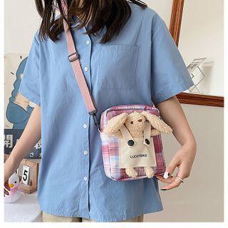 Rabbit Applique Plaid Nylon Crossbody Bag